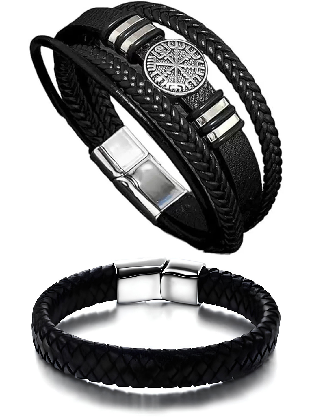

KARISHMA KREATIONS Unisex Set of 2 Leather Wraparound Bracelet, Black