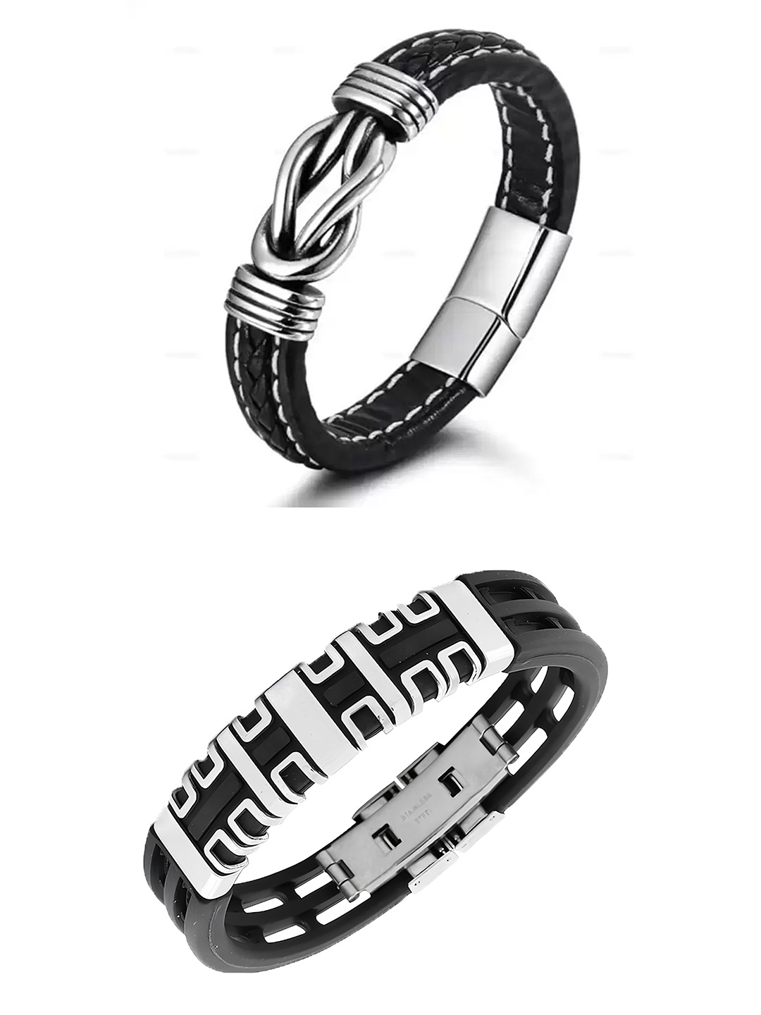 

KARISHMA KREATIONS Unisex Set of 2 Leather Wraparound Bracelet, Black