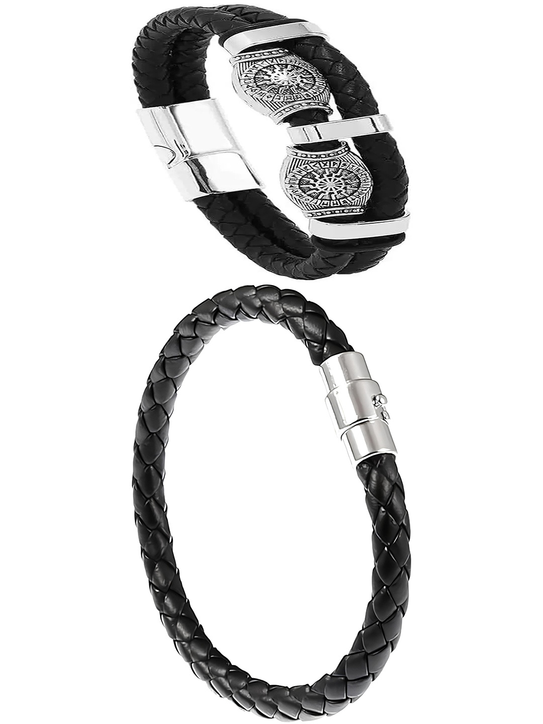 

KARISHMA KREATIONS Unisex Set Of 2 Leather Wraparound Bracelet, Black