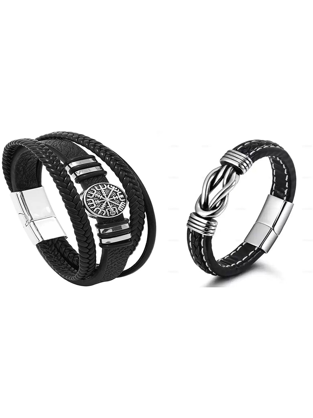 

KARISHMA KREATIONS Unisex Set of 2 Leather Wraparound Bracelet, Black