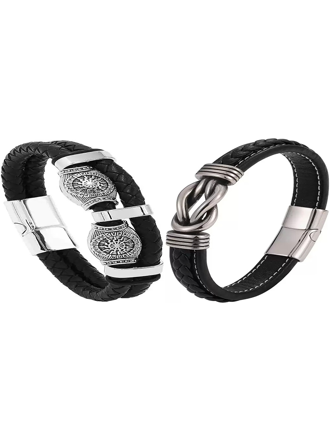 

KARISHMA KREATIONS Unisex Set of 2 Leather Wraparound Bracelet, Black