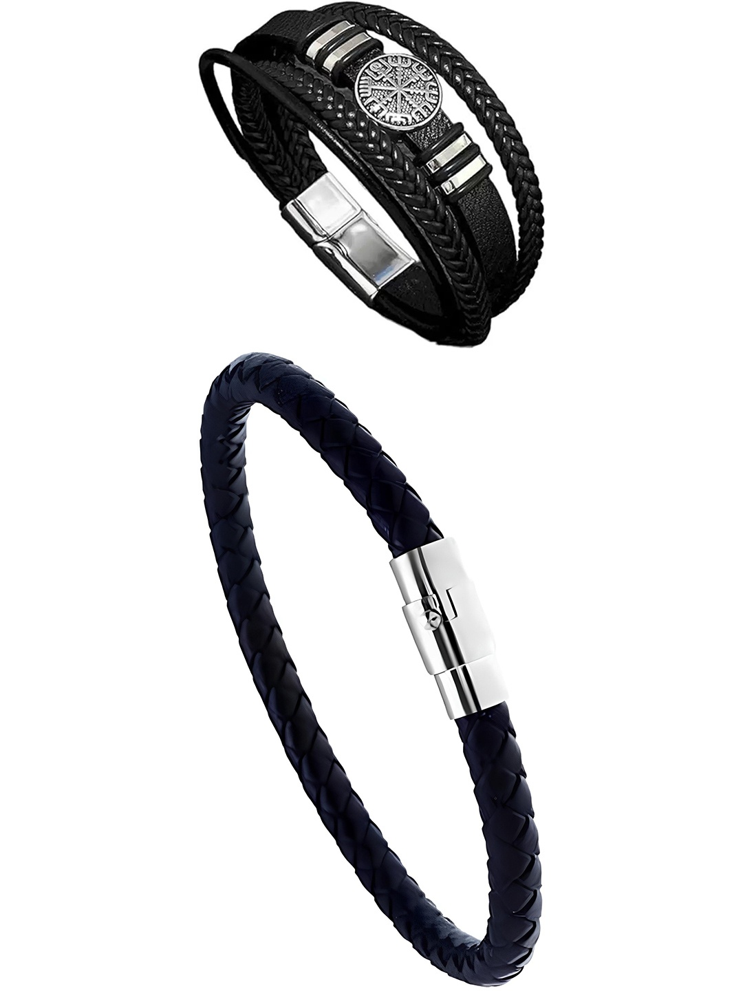 

KARISHMA KREATIONS Unisex Set Of 2 Leather Wraparound Bracelet, Black