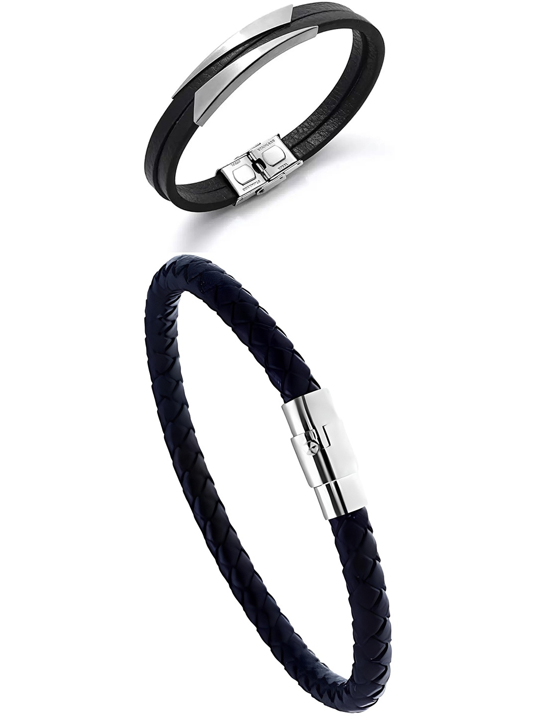 

KARISHMA KREATIONS Unisex Set of 2 Leather Wraparound Bracelet, Black