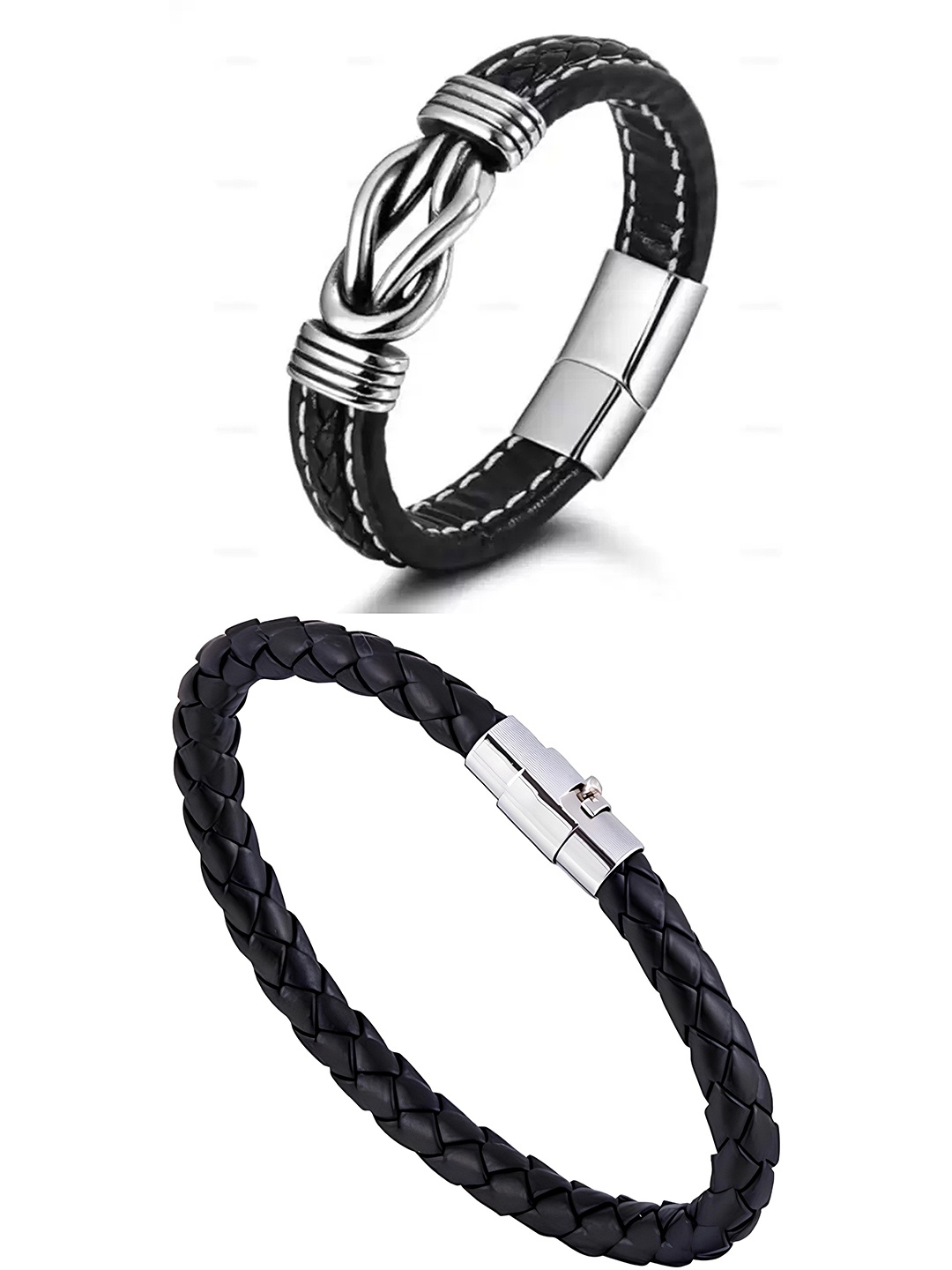 

KARISHMA KREATIONS Unisex Set of 2 Leather Wraparound Bracelet, Black