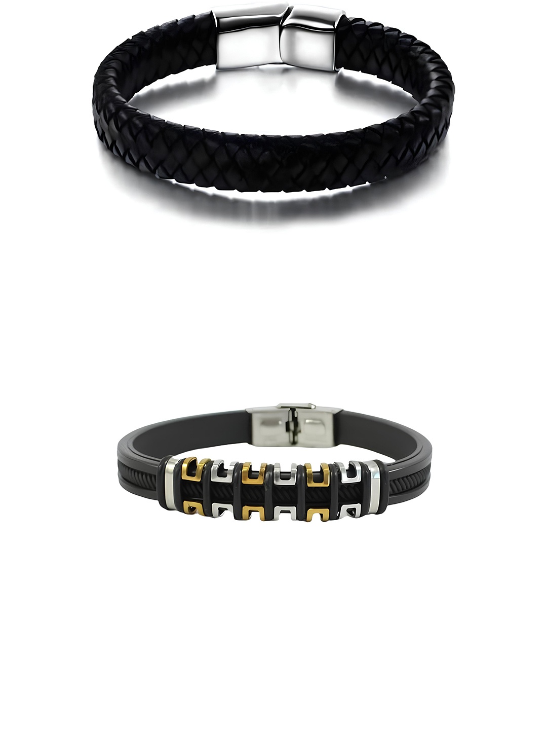 

KARISHMA KREATIONS Unisex Set Of 2 Leather Wraparound Bracelet, Black
