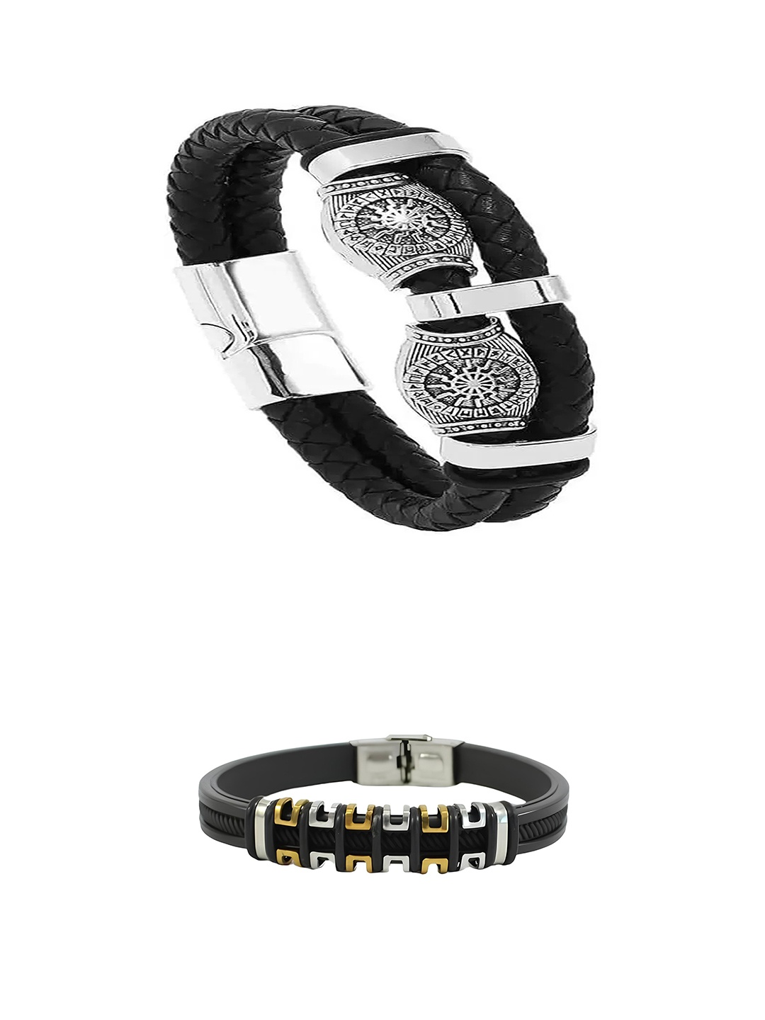 

KARISHMA KREATIONS Unisex Set of 2 Leather Wraparound Bracelet, Black