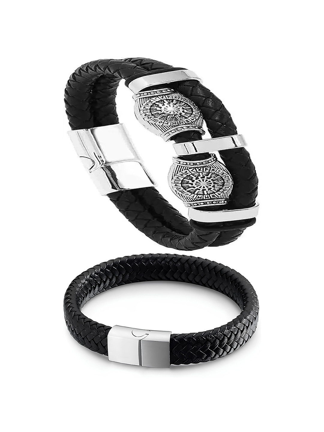 

KARISHMA KREATIONS Unisex Set Of 2 Leather Wraparound Bracelet, Black