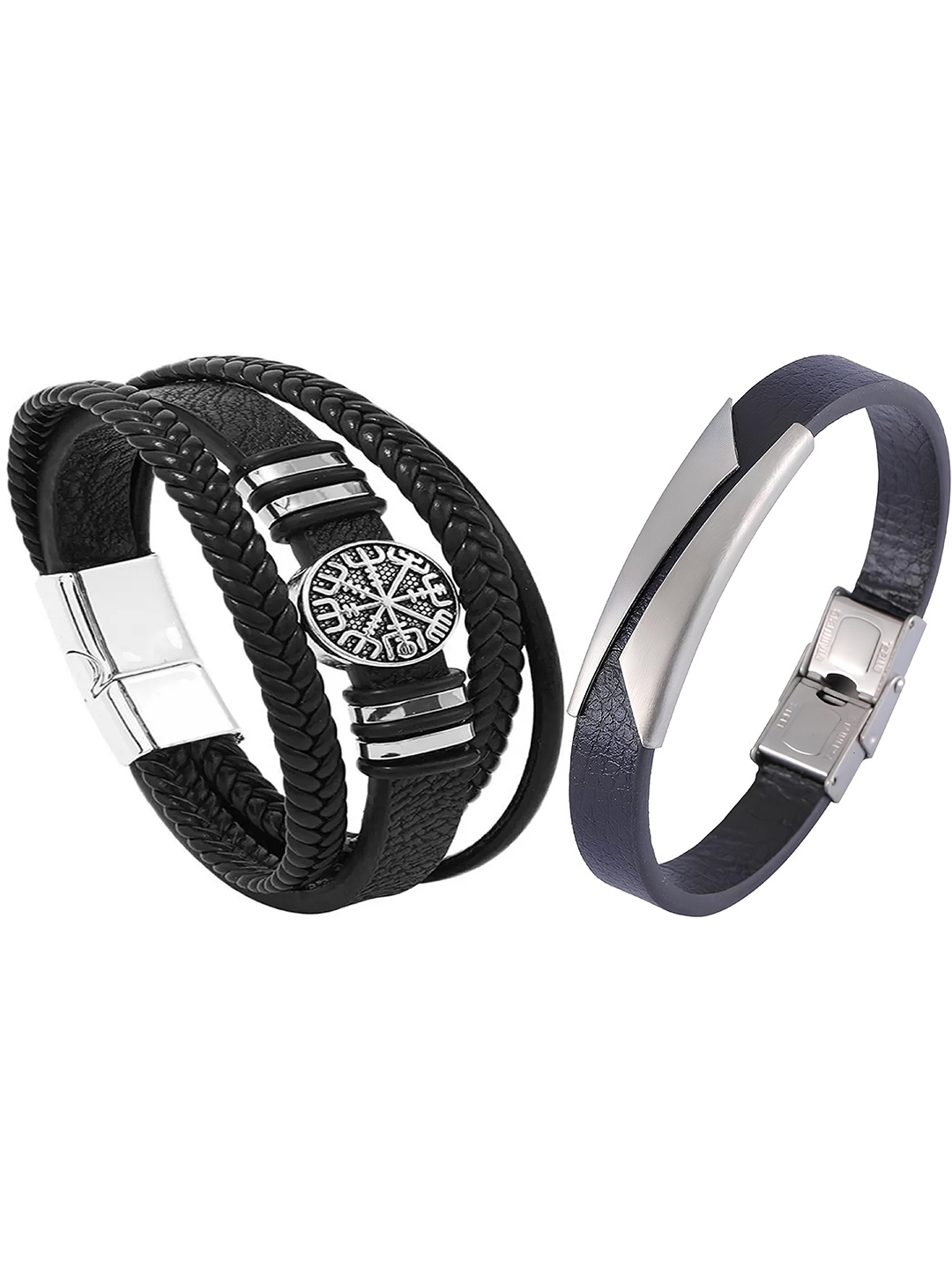 

KARISHMA KREATIONS Unisex Set of 2 Leather Wraparound Bracelet, Black