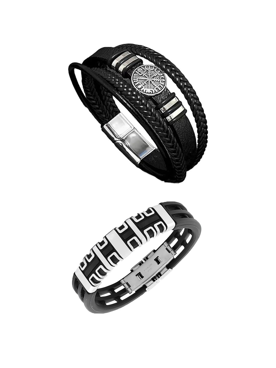 

KARISHMA KREATIONS Unisex Set of 2 Leather Wraparound Bracelet, Black