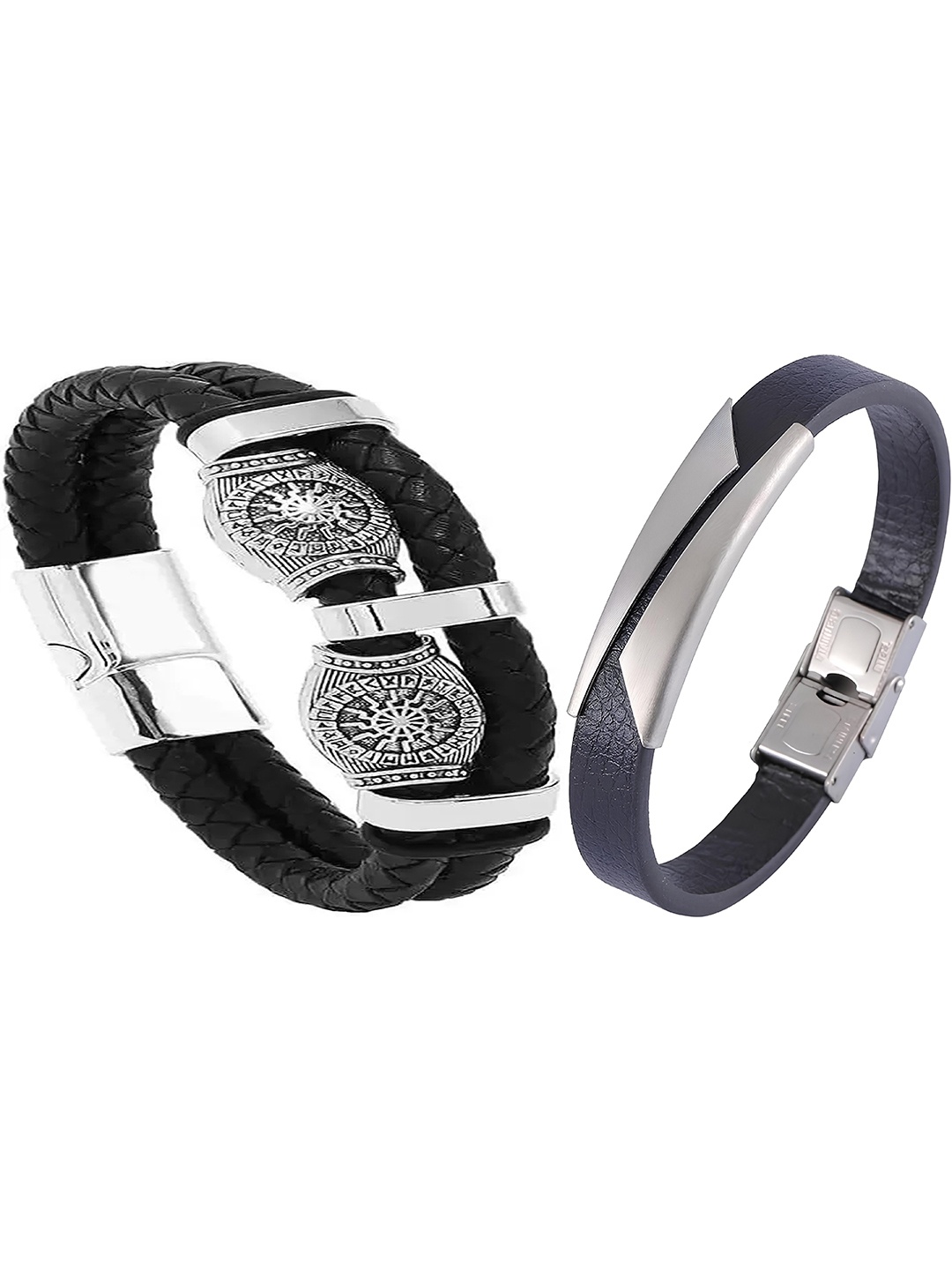

KARISHMA KREATIONS Unisex Set Of 2 Leather Wraparound Bracelet, Black
