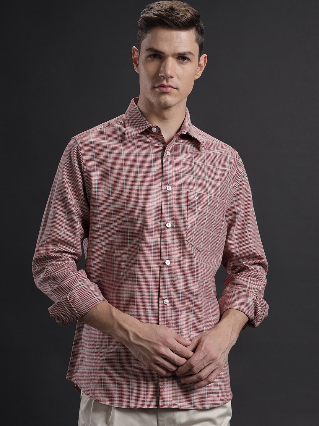 

Aldeno Comfort Tartan Checked Spread Collar Casual Shirt, Red