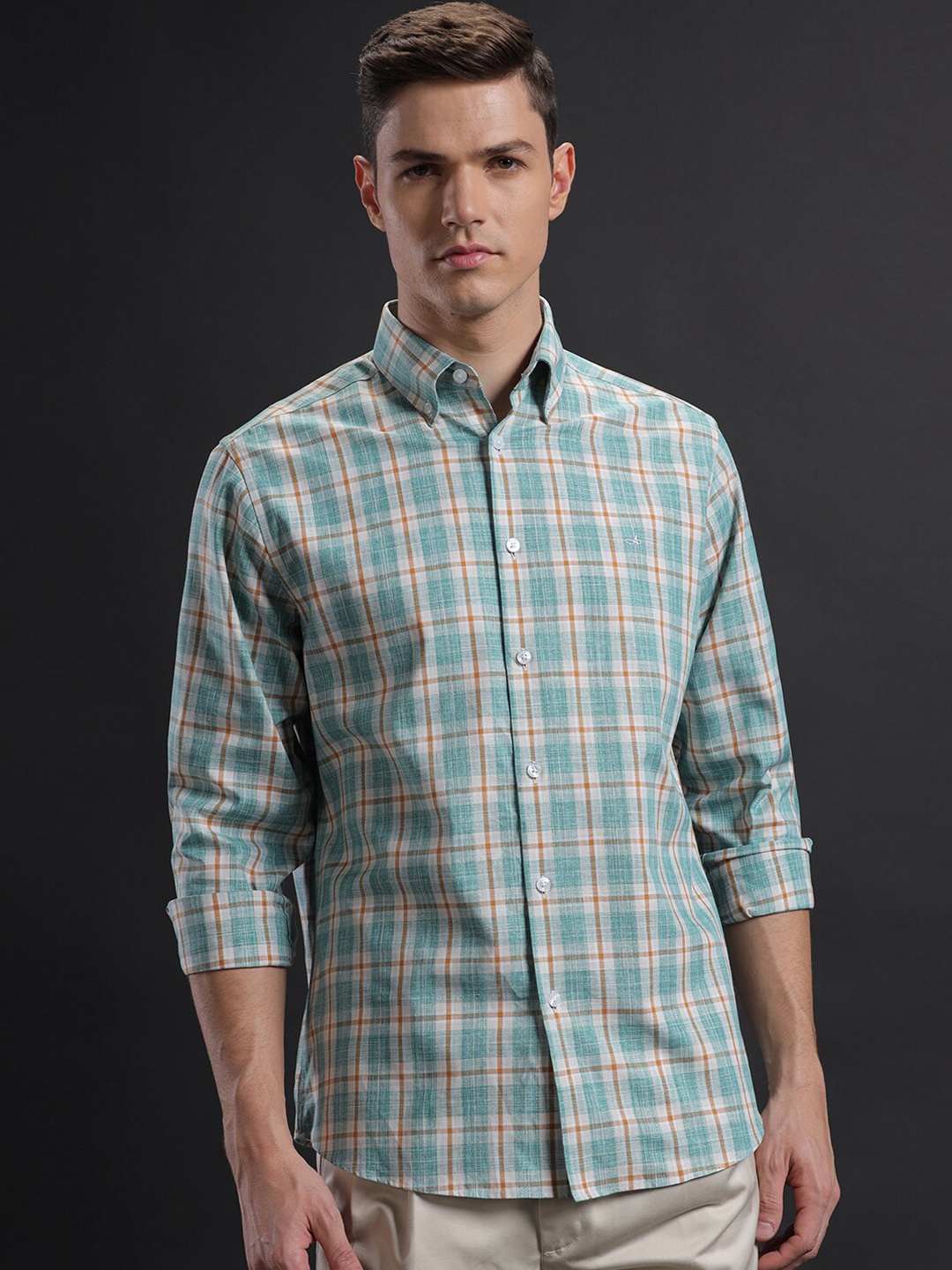 

Aldeno Comfort Tartan Checked Button-Down Collar Pure Cotton Casual Shirt, Green