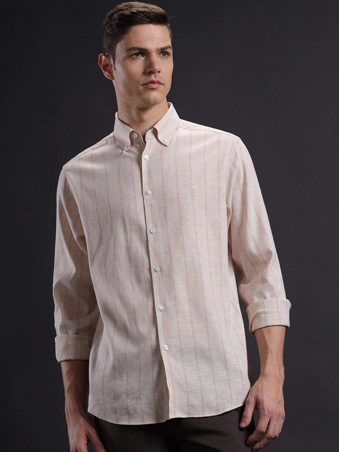 

Aldeno Comfort Vertical Stripes Button-Down Collar Long Sleeves Casual Shirt, Cream