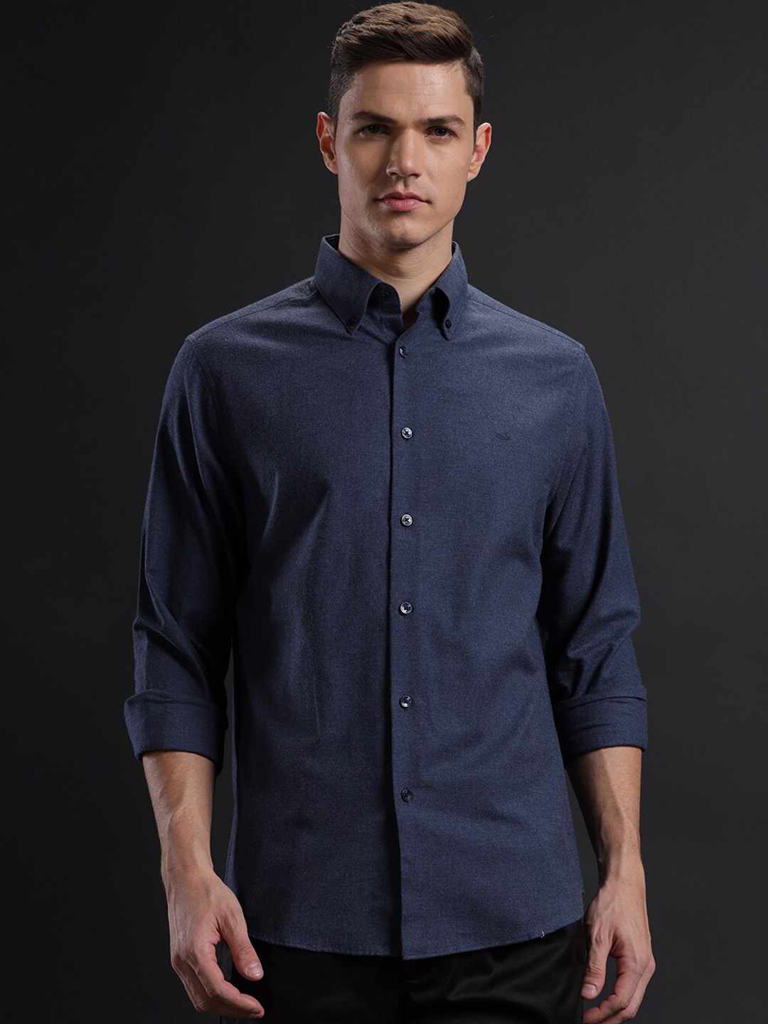 

Aldeno Comfort Button-Down Collar Pure Cotton Casual Shirt, Navy blue