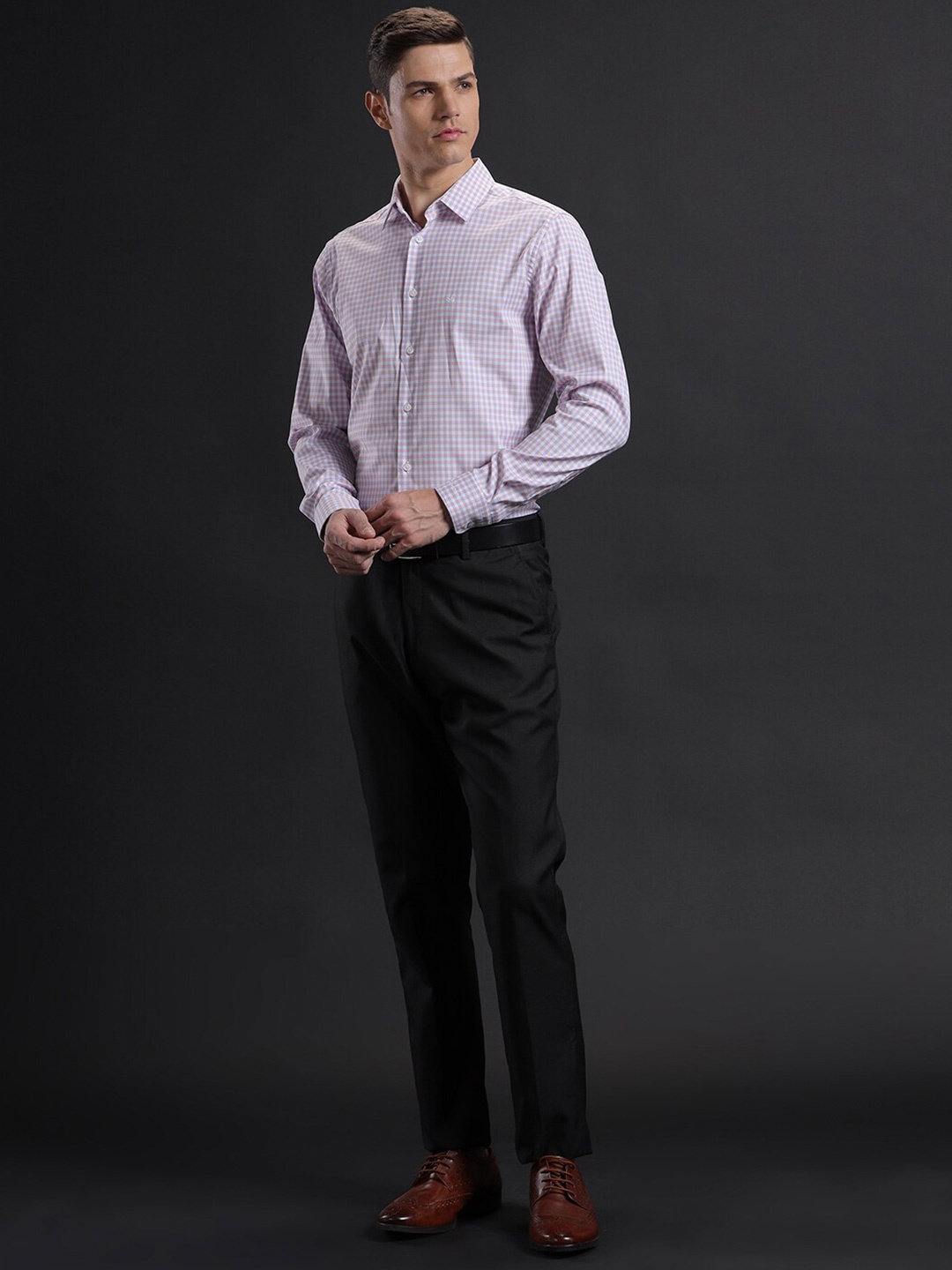 Aldeno Comfort Gingham Checks Spread Collar Long Sleeves Formal Shirt, Blue