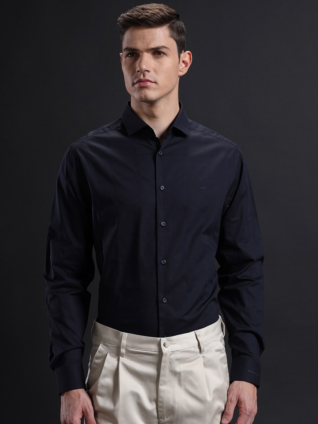 

Aldeno Comfort Spread Collar Pure Cotton Formal Shirt, Black