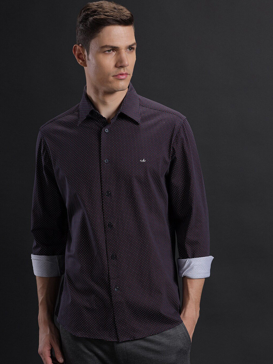 

Aldeno Comfort Micro Ditsy Printed Spread Collar Casual Shirt, Black