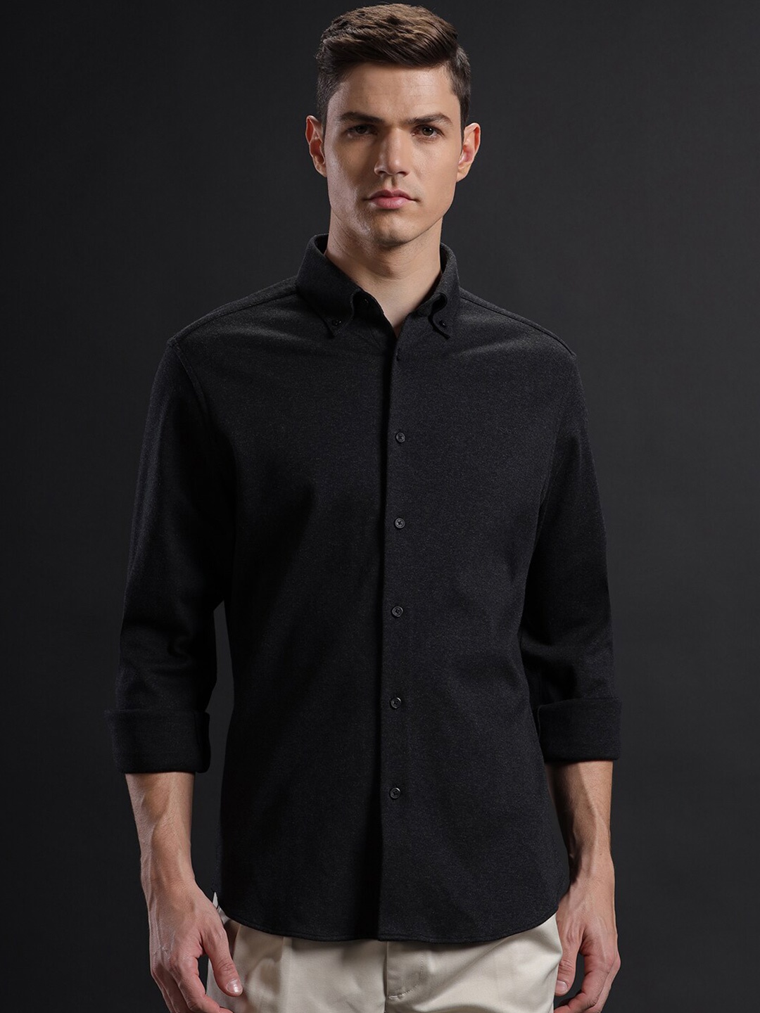 

Aldeno Comfort Button-Down Collar Pure Cotton Casual Shirt, Black