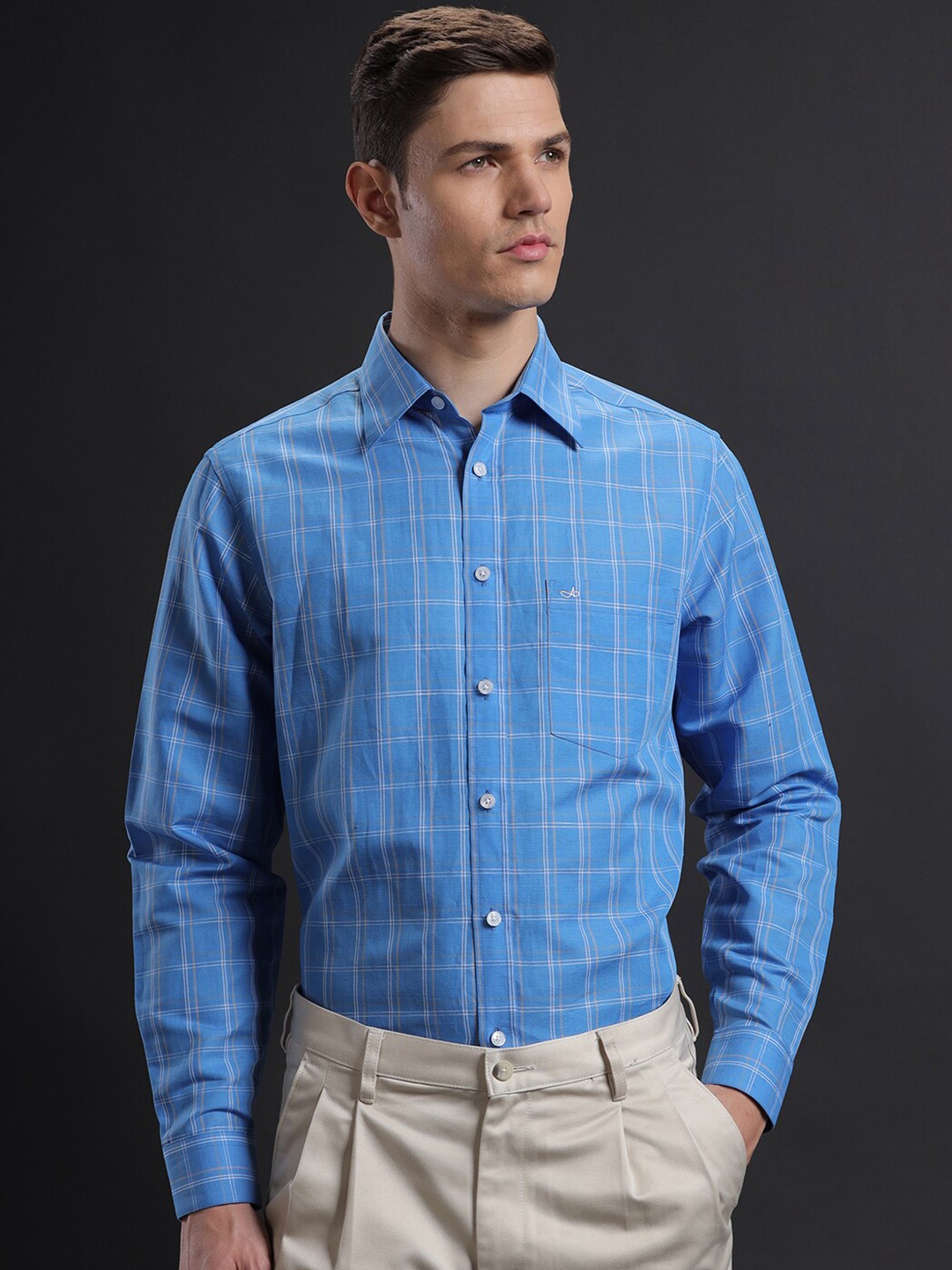 

Aldeno Comfort Checked Spread Collar Long Sleeves Casual Shirt, Blue