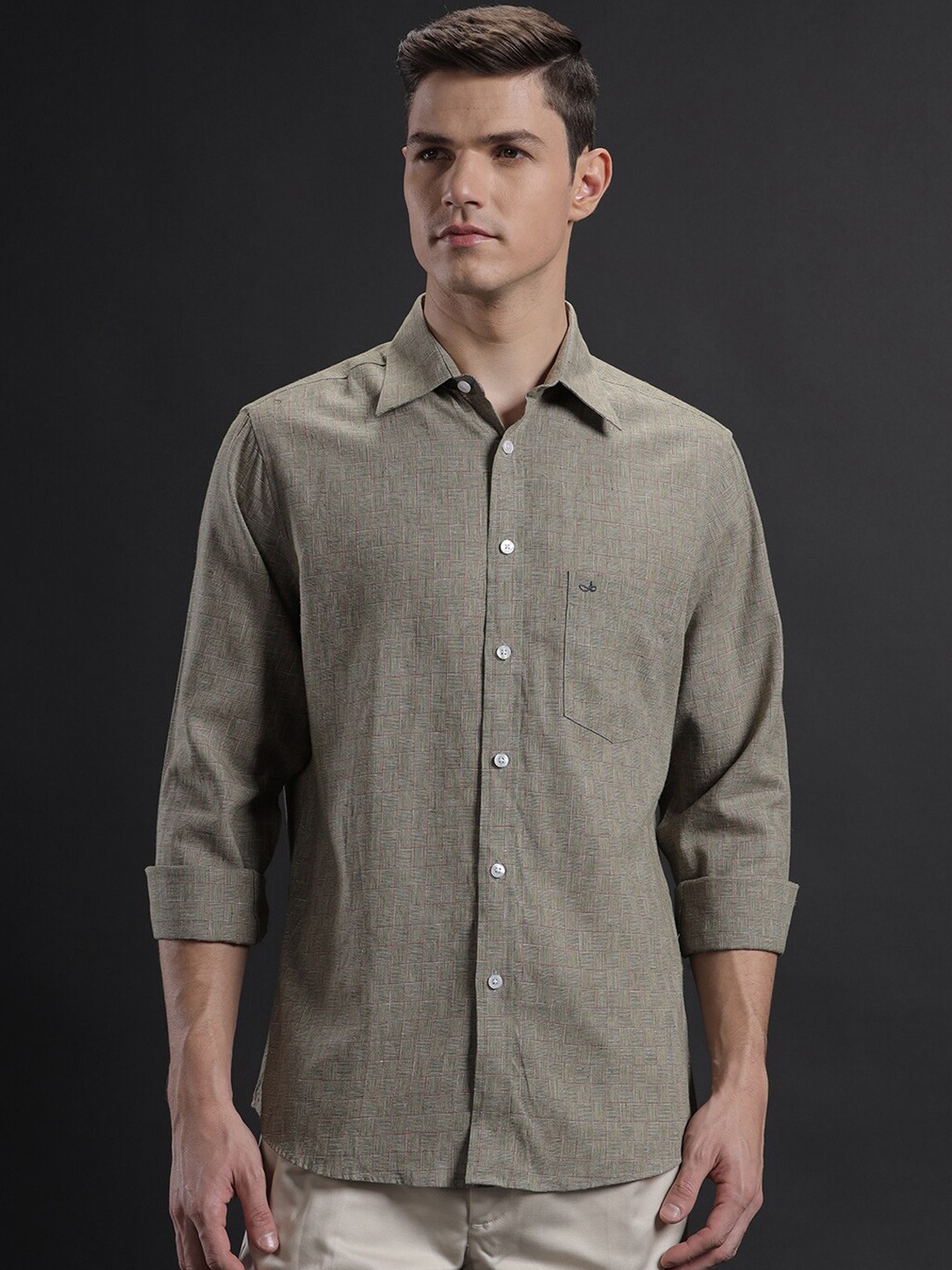 

Aldeno Comfort Geometric Printed Spread Collar Casual Shirt, Green