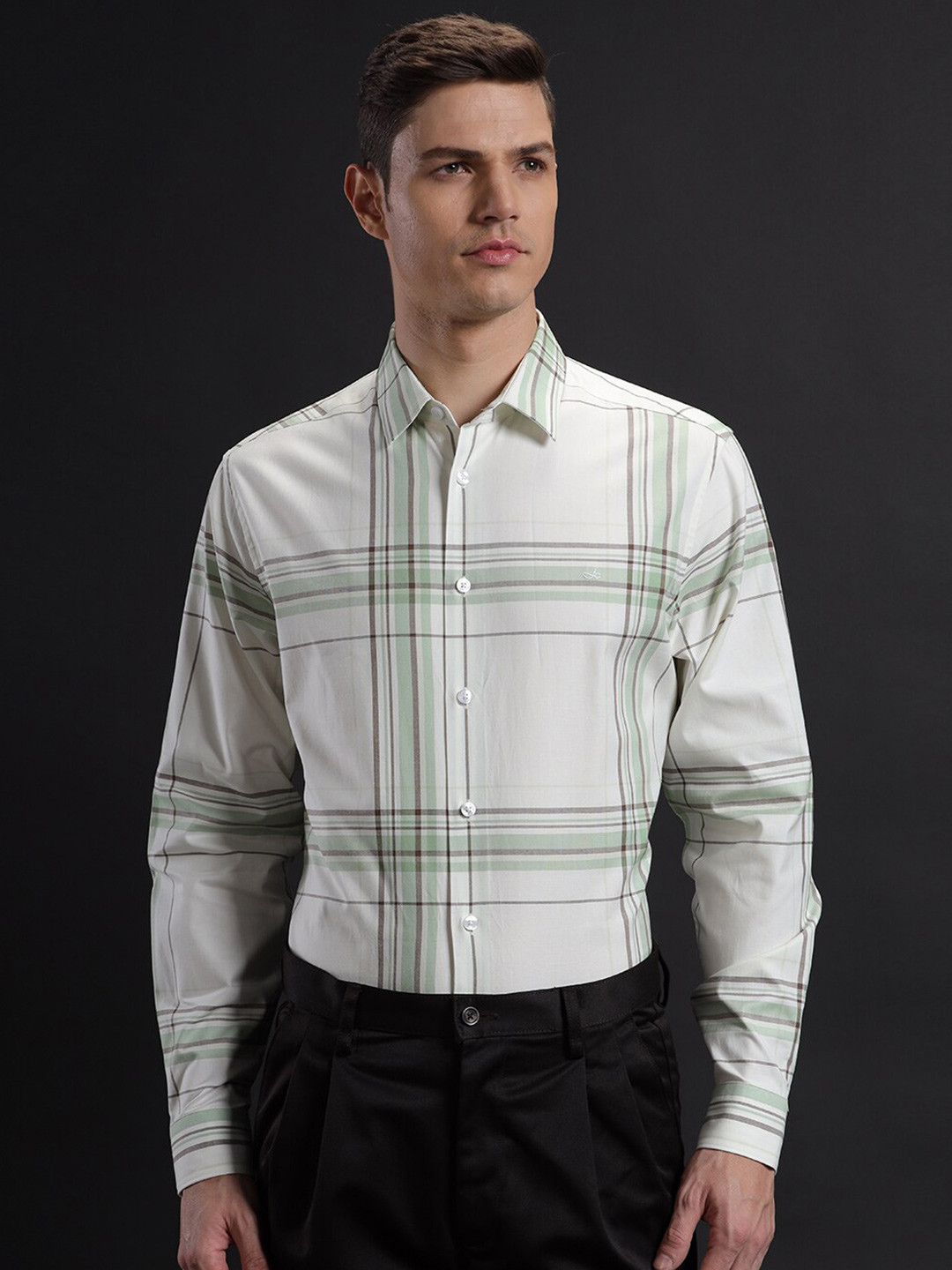 

Aldeno Comfort Tartan Checks Spread Collar Long Sleeves Cotton Casual Shirt, Green