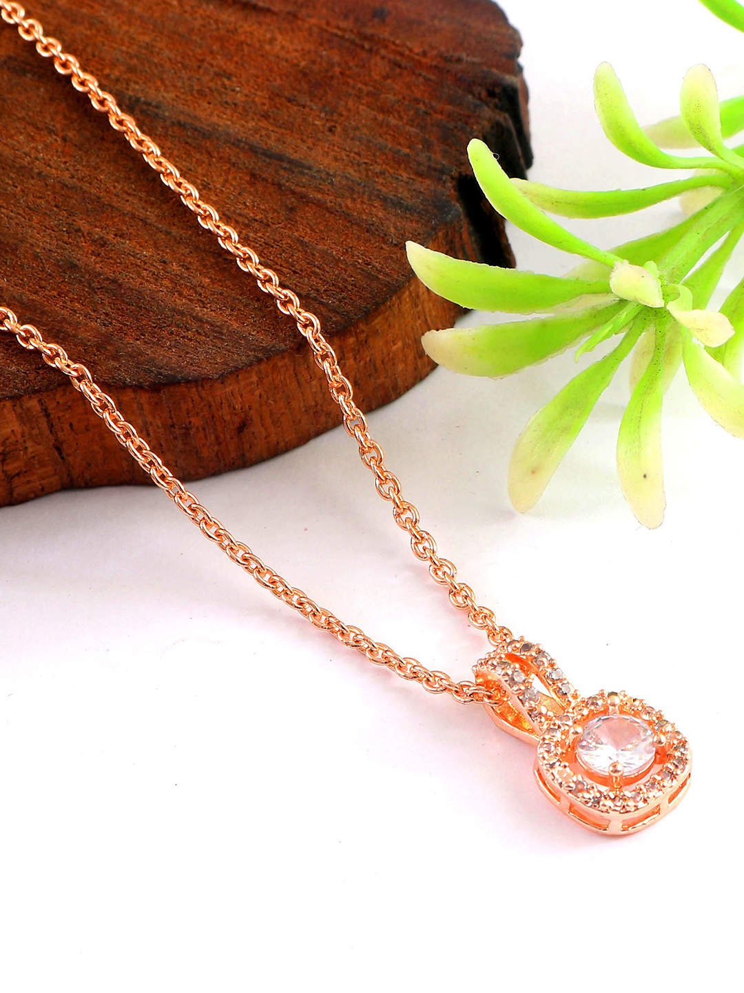 

Jewar Mandi Rose Gold-Plated Circular Pendant with Chain