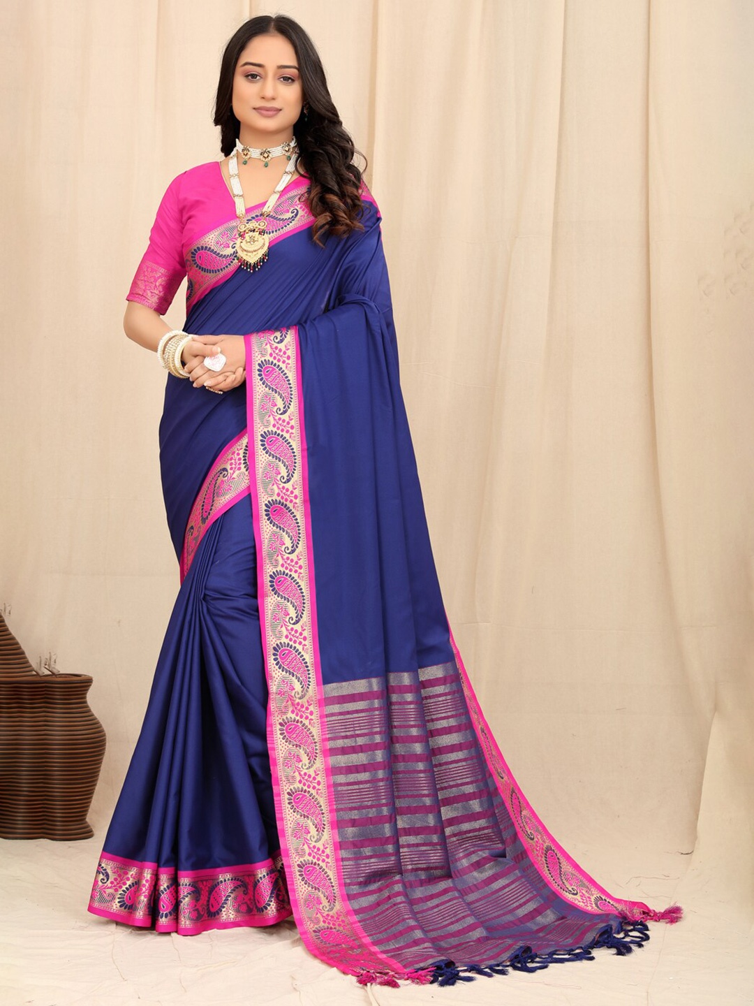 

SILKWEAR Zari Silk Cotton Narayan Peth Saree, Blue