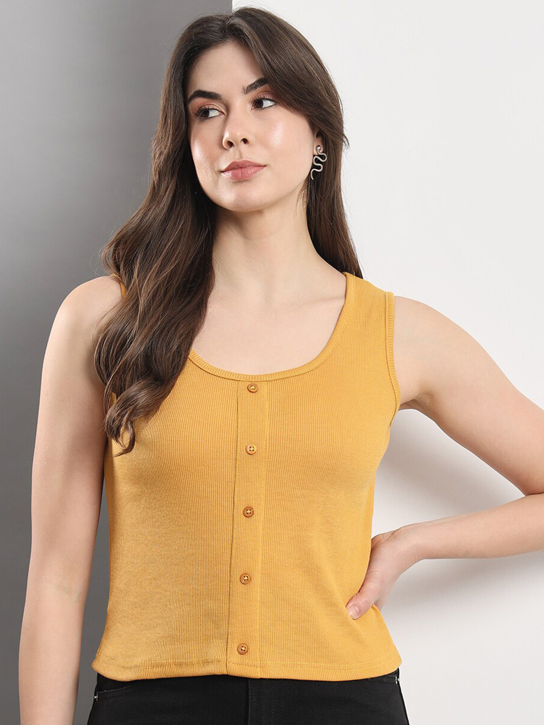 

Q-rious Scoop Neck Crop Top, Mustard