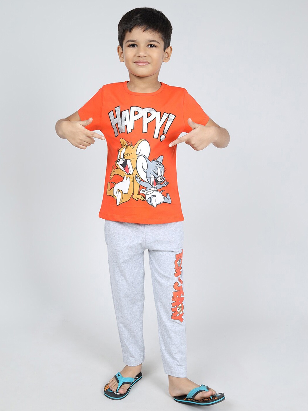 

DENIKID Boys Tom & Jerry Printed Cotton T-shirt with Pyjamas, Orange