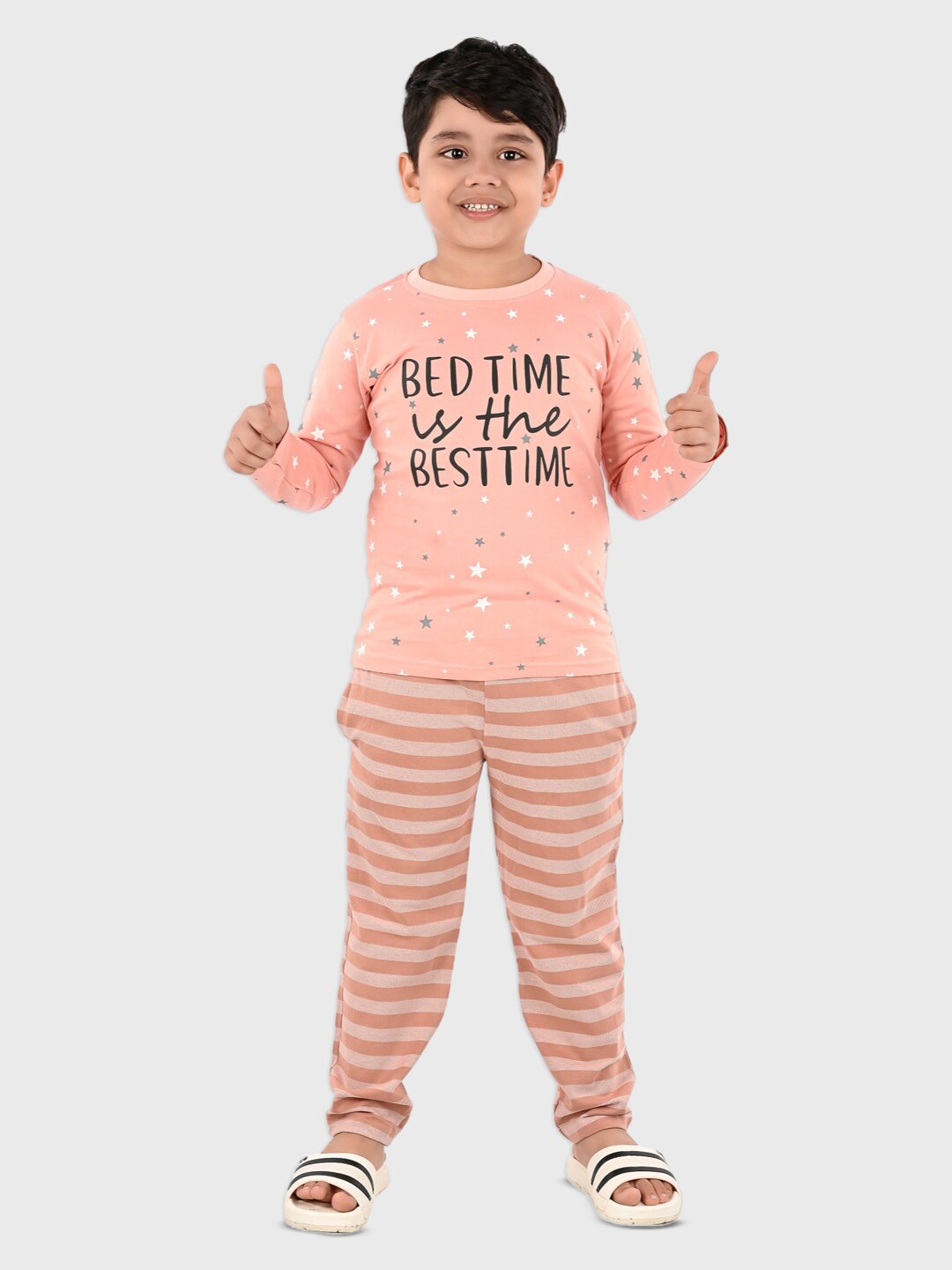

DENIKID Kids Printed Pure Cotton T-shirt with Pyjamas, Peach
