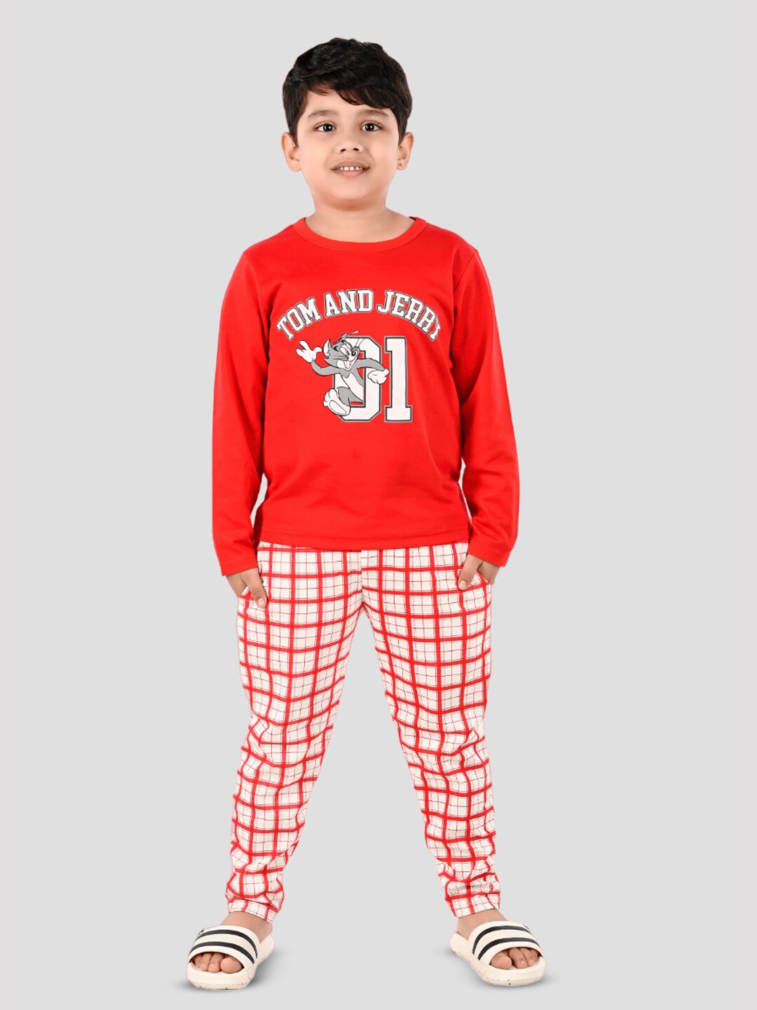 

DENIKID Boys Tom Printed Pure Cotton T-shirt with Pyjamas, Red