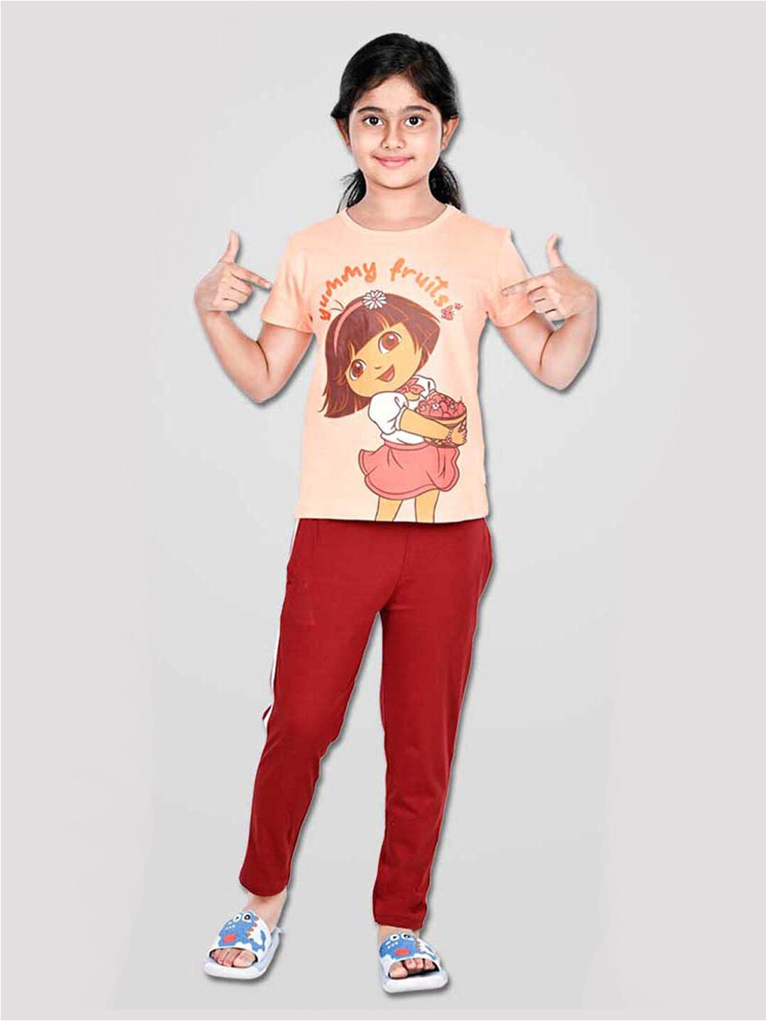

DENIKID Girls Printed T-shirt with Pyjamas, Peach