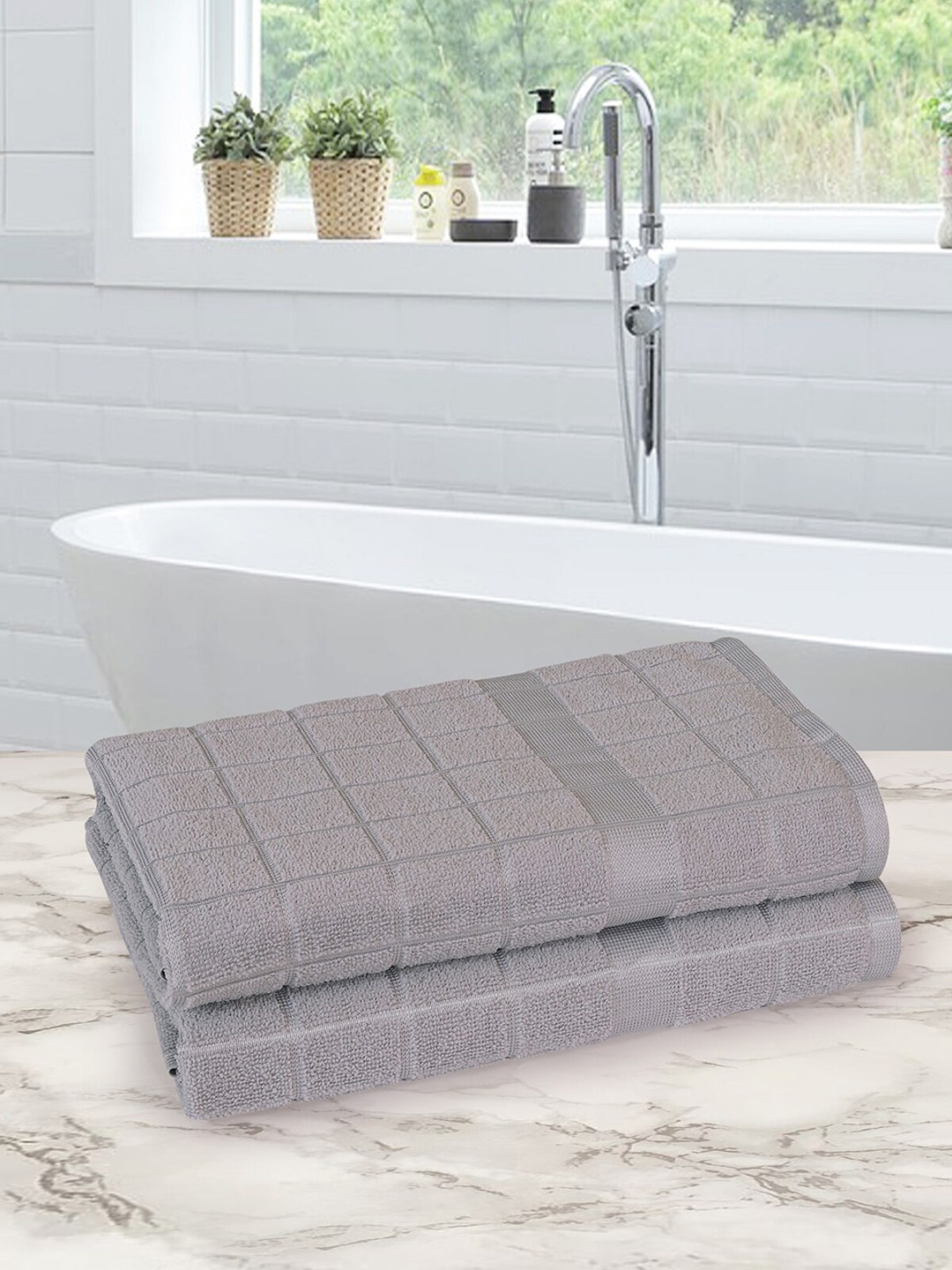 

Aura Grey 2 Pieces Self-Striped Quickly Absorbent Super Soft Cotton 350 GSM Bath Towels