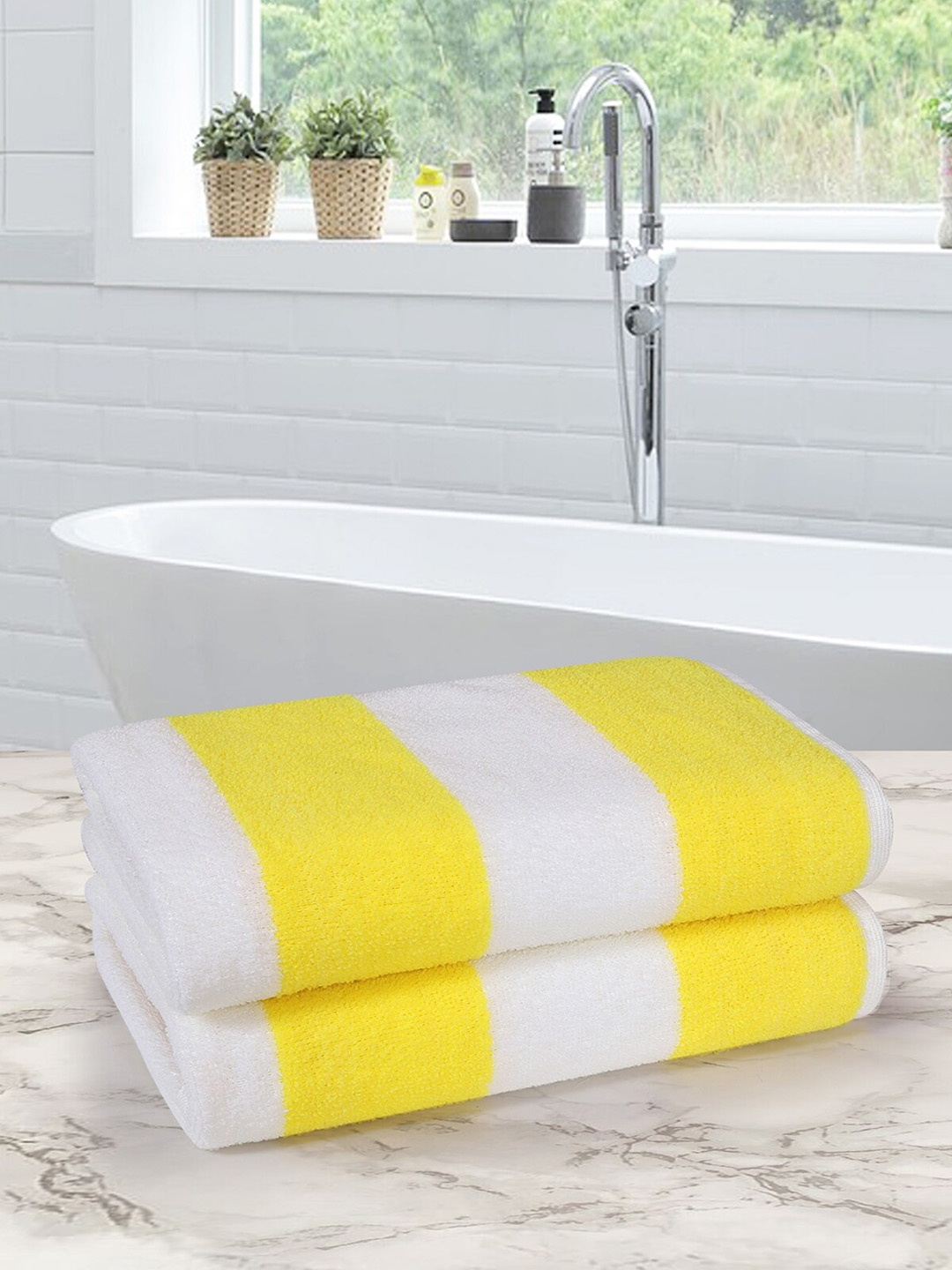 

Aura Yellow & White 2 Pieces Block Stripes 500 GSM Bath Towels