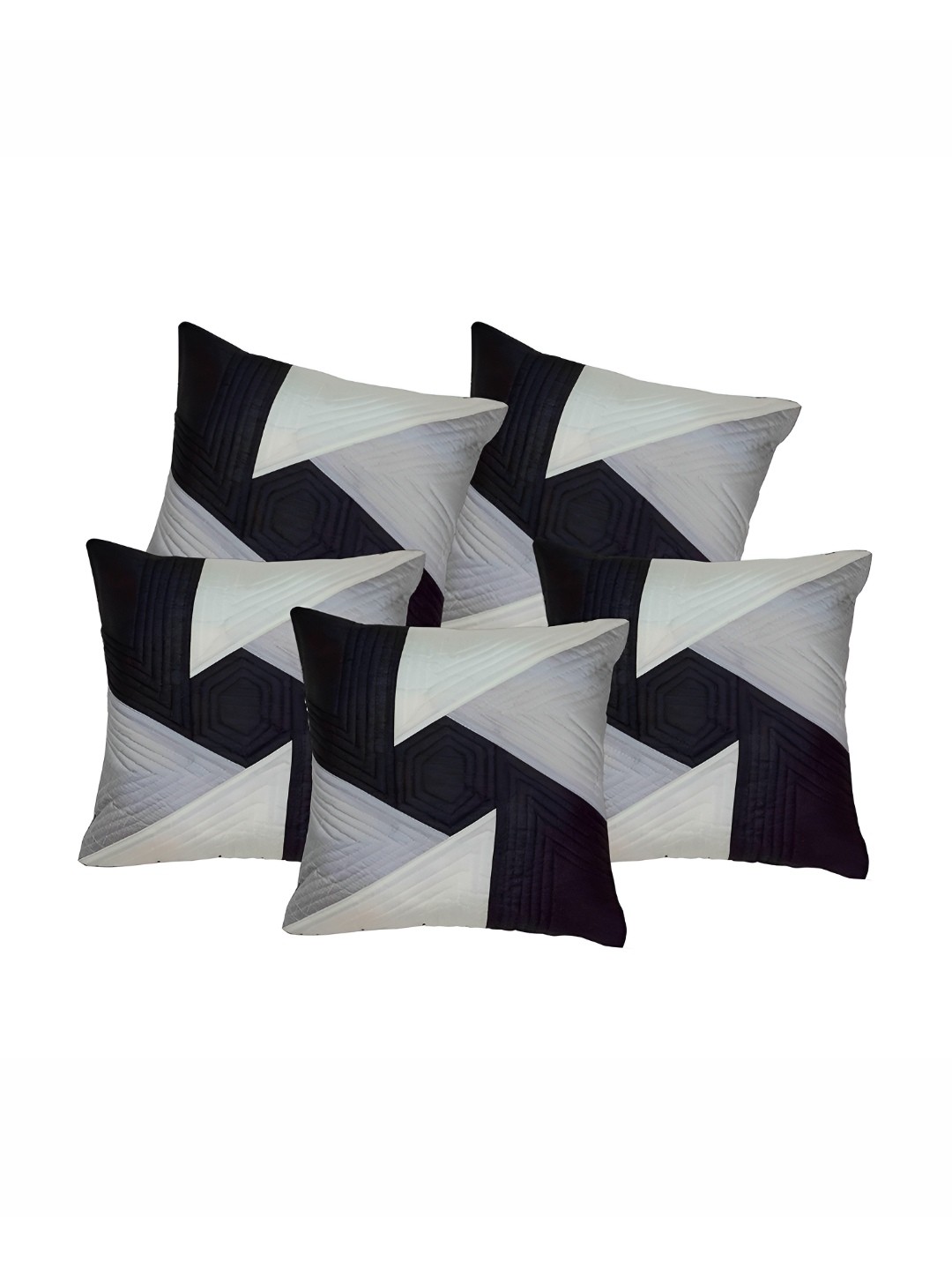 

CASA-NEST Black & Grey 5 Pieces Zig Zag Printed Cotton Square Cushion Covers