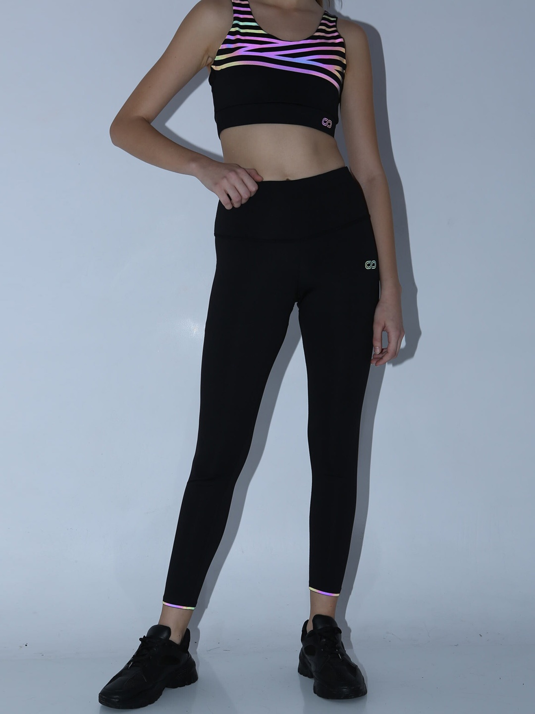 

Silvertraq Women Reflective Side Striped Ankle Length Tights, Black