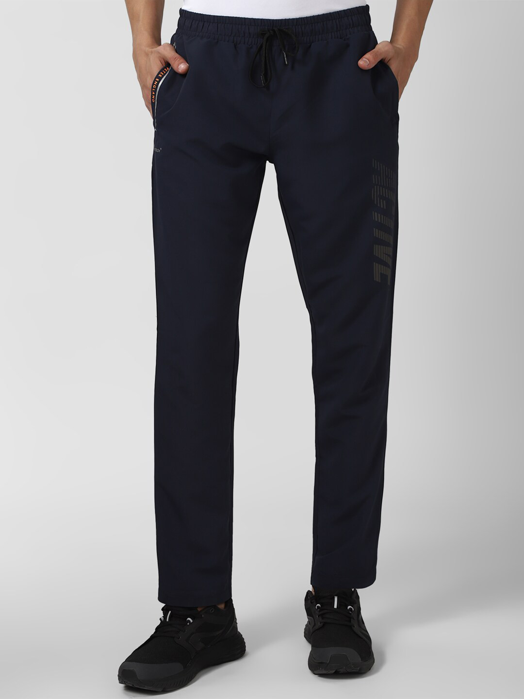 

Peter England Men Typography-Printed Dry-Fit Track Pants, Navy blue