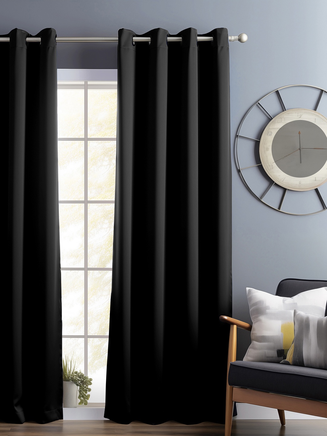 

Bedspun Black Black Out Long Door Curtain