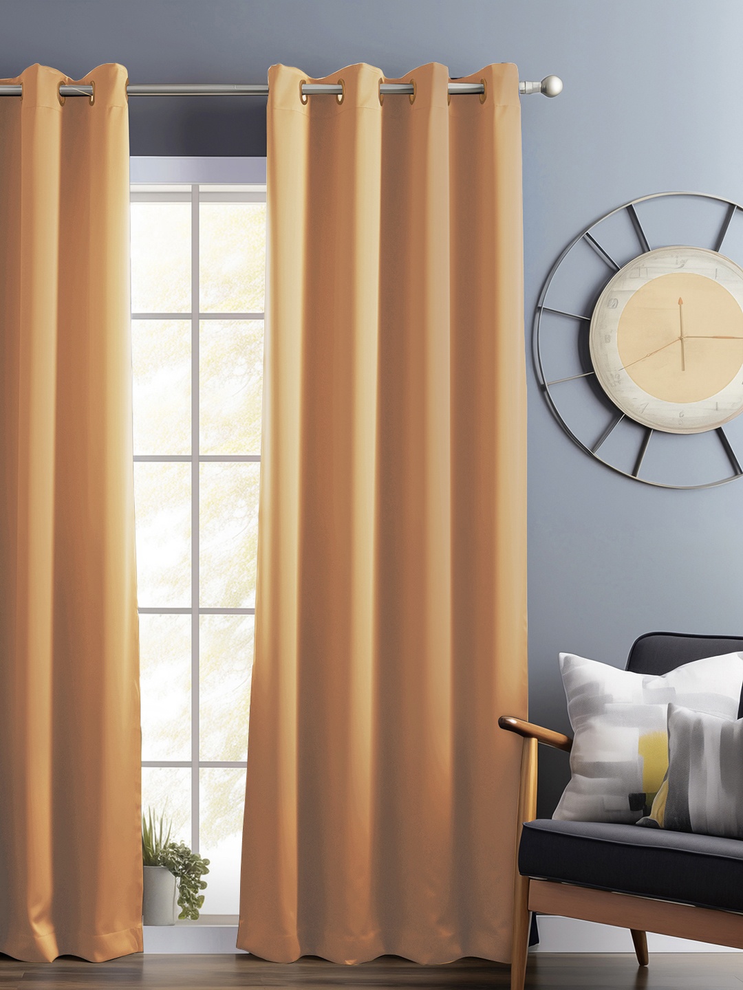 

Bedspun Mustard Black Out Long Door Curtain