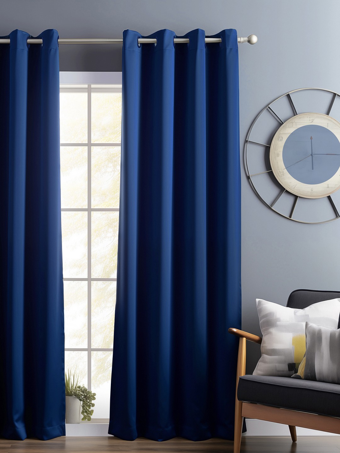 

Bedspun Navy Blue Black Out Long Door Curtain