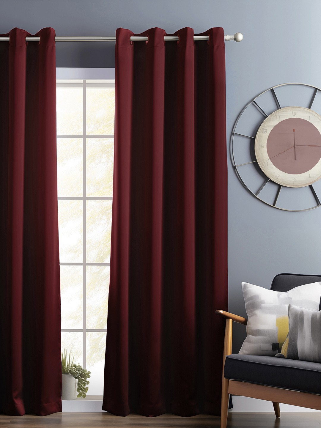 

Bedspun Maroon Black Out Long Door Curtain