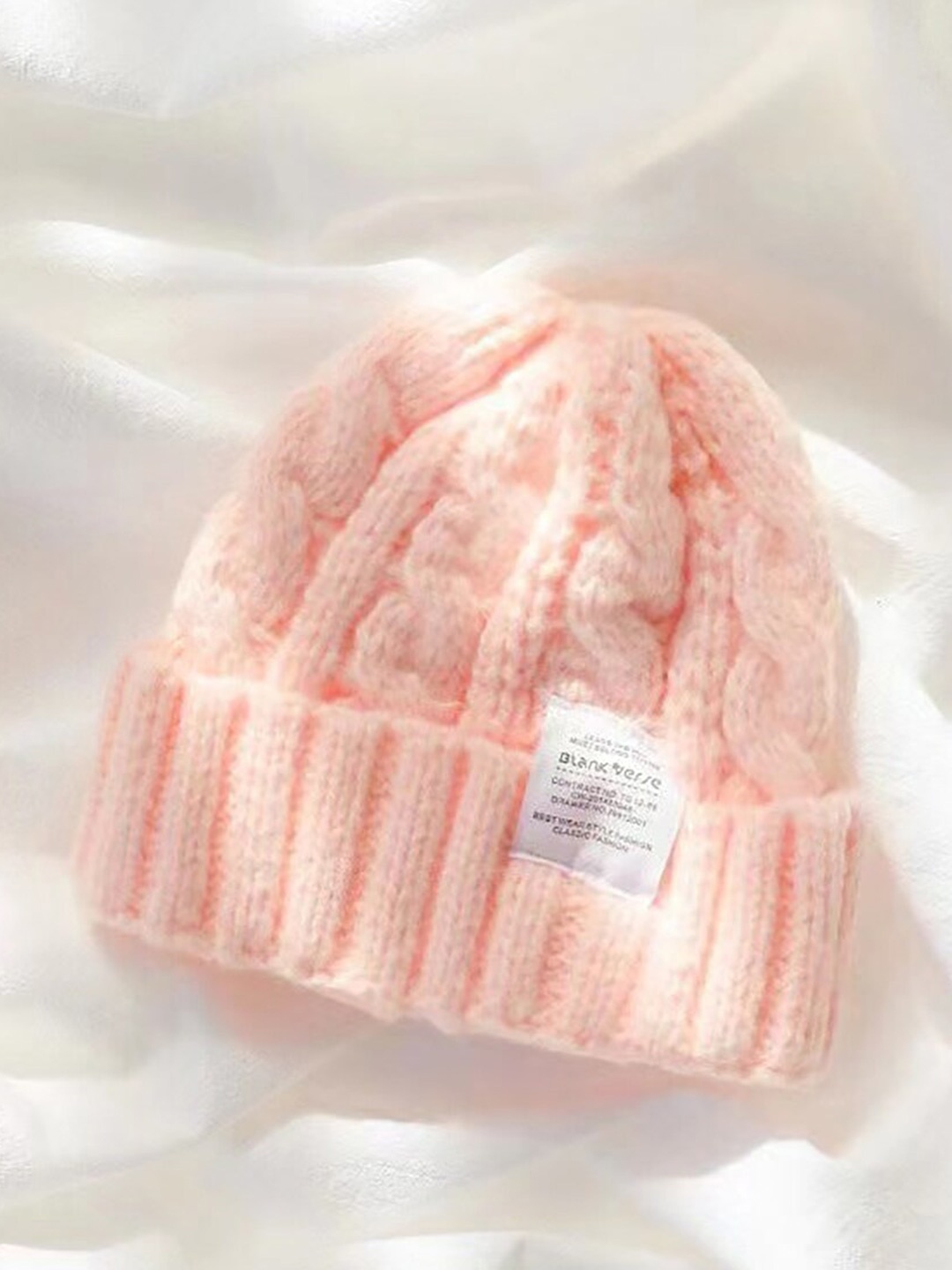 

SYGA Self Design Woollen Beanie, Pink