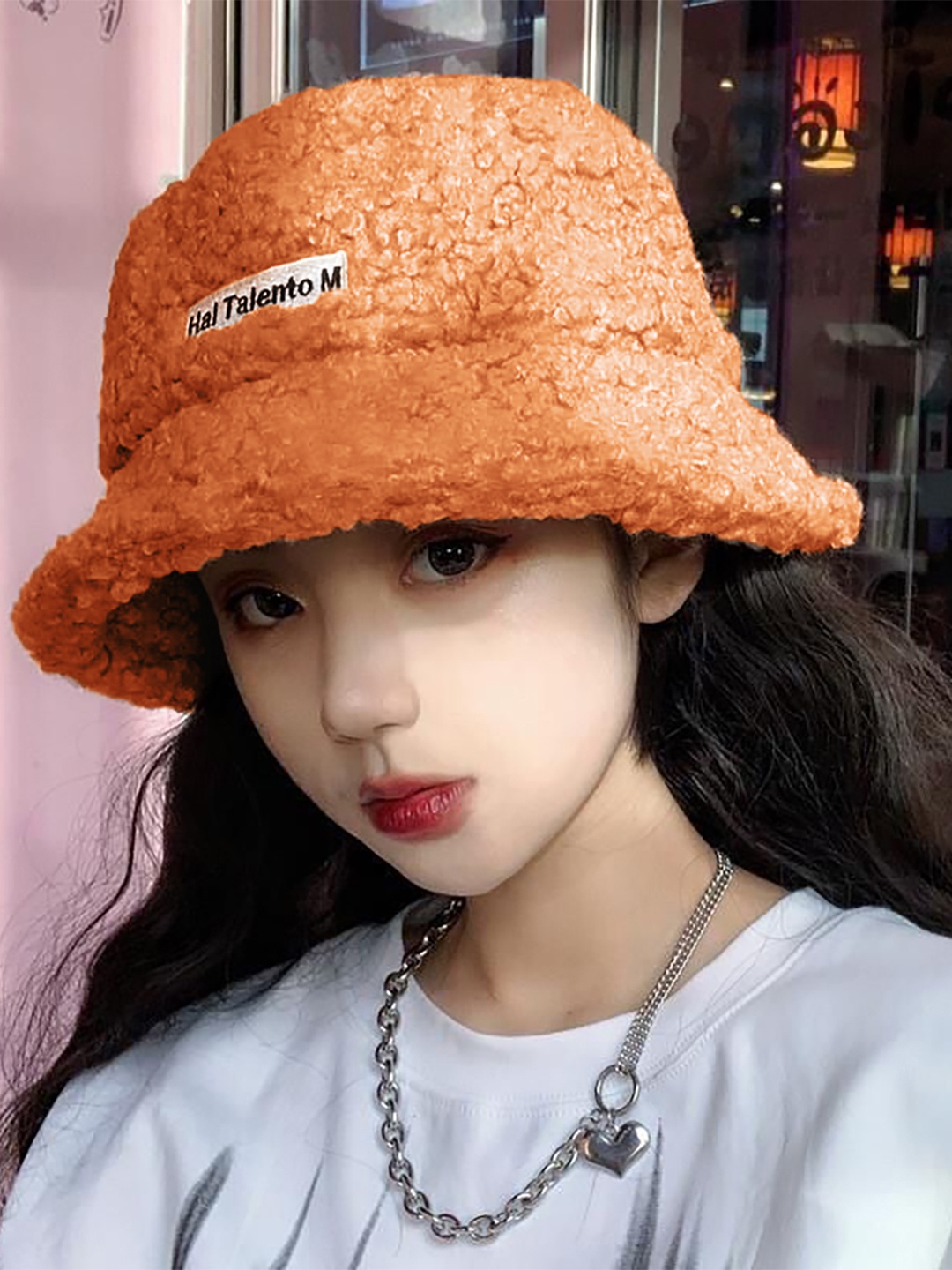 

SYGA Women Self Design Pure Woollen Bucket Hat, Orange