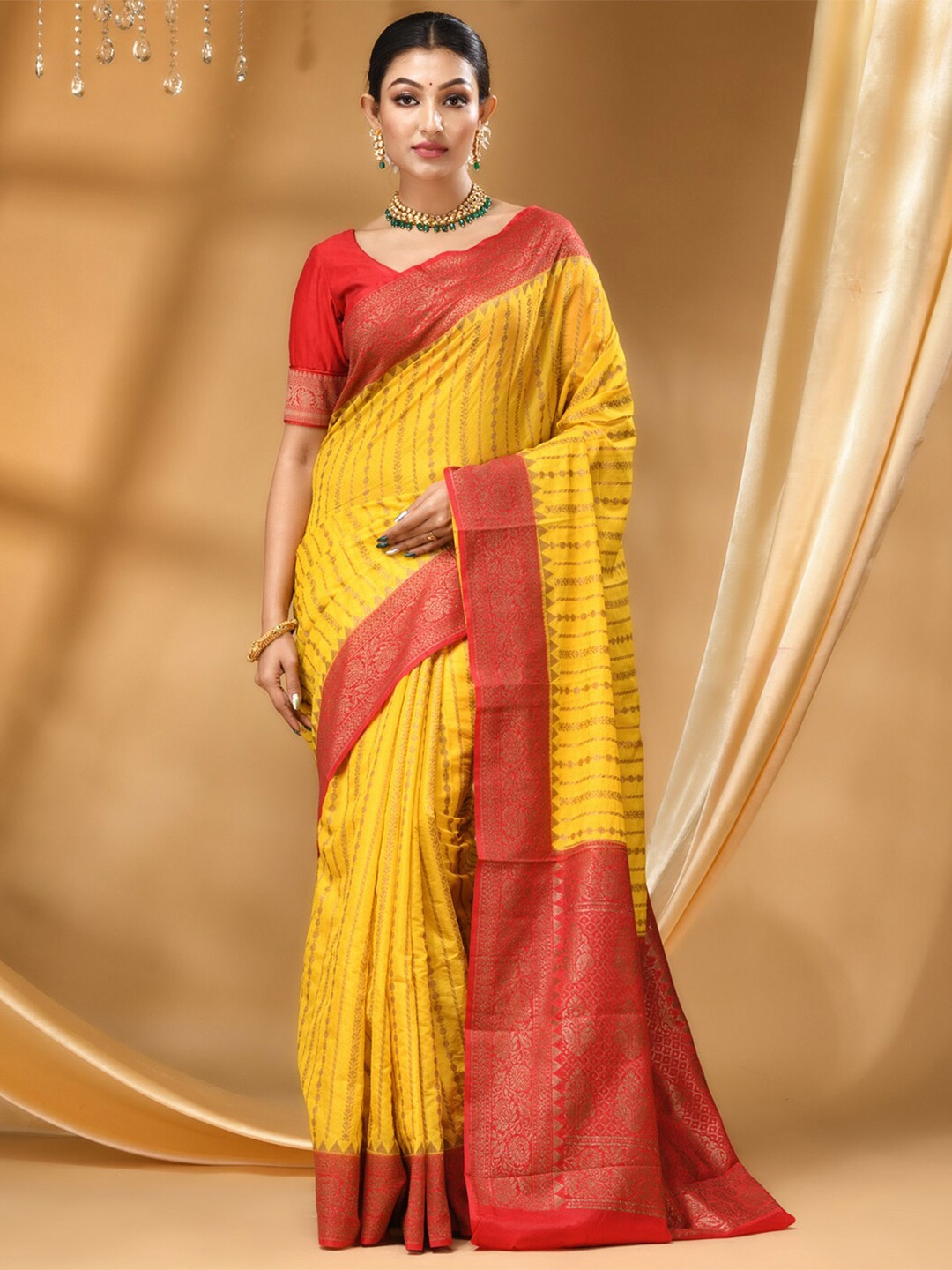 

HOUSE OF BEGUM Ethnic Motifs Woven Design Zari Banarasi Saree, Yellow