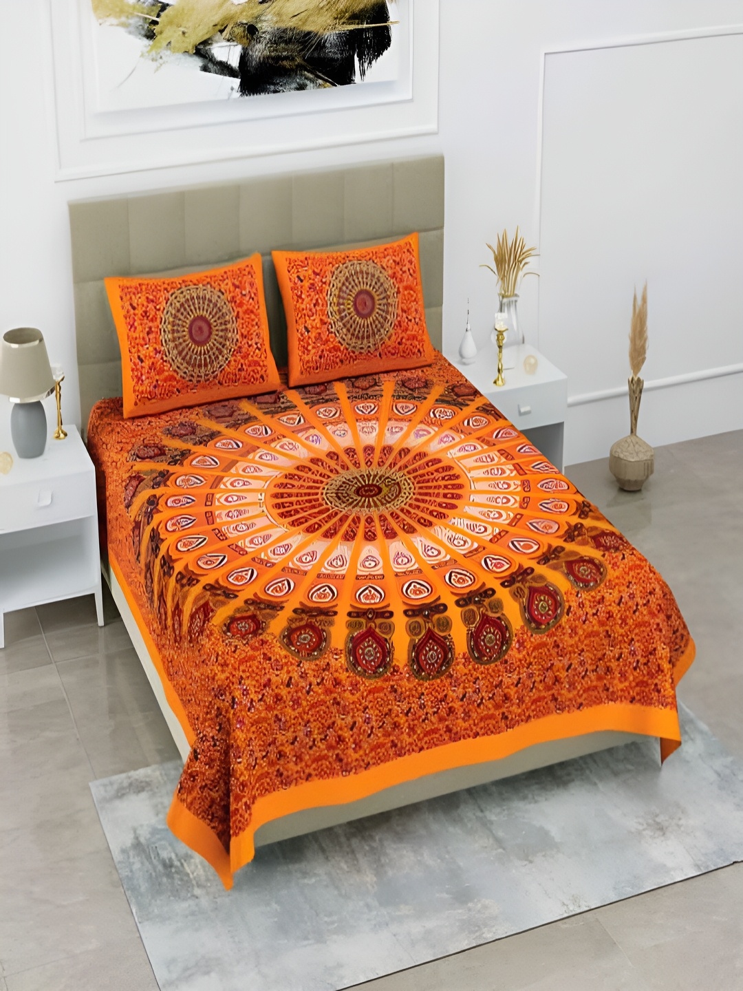 

Runjhun Brown & White Floral 180 TC Queen Bedsheet with 2 Pillow Covers