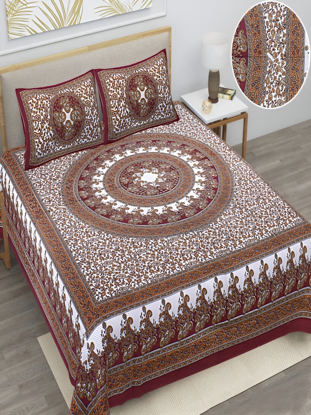 

Runjhun Brown & White Floral 180 TC Queen Bedsheet with 2 Pillow Covers
