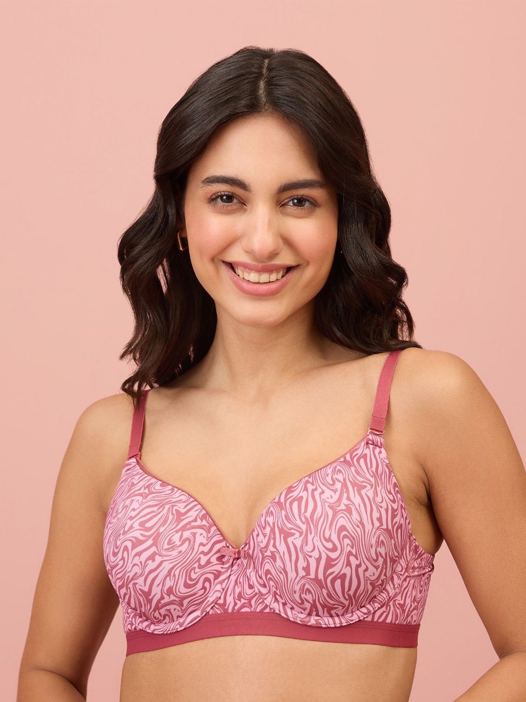 

Nykd Abstract Printed Half Coverage Lightly Padded Bra, Rose