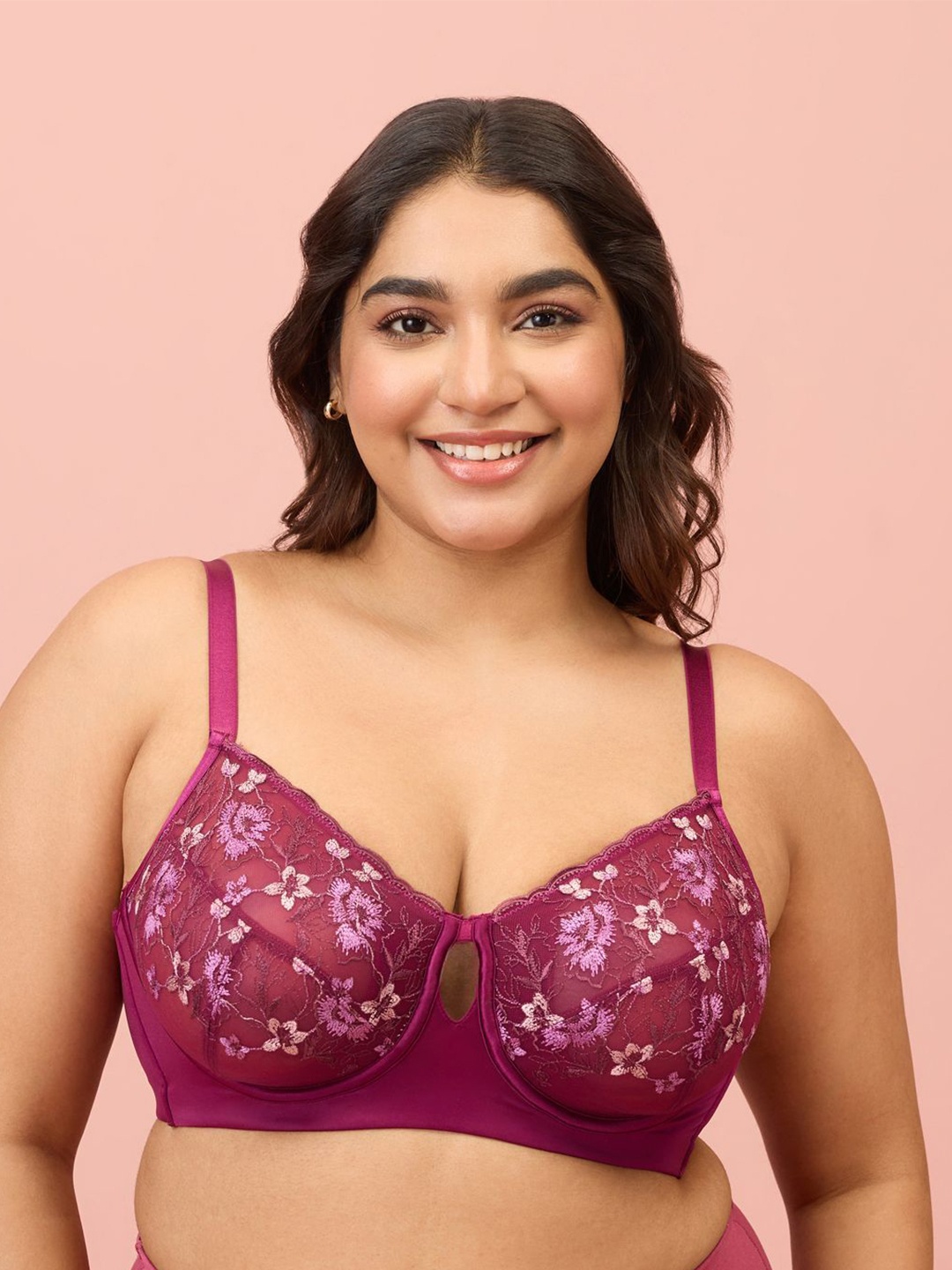 

Nykd Floral Self Design Half Coverage Underwired Bra, Purple