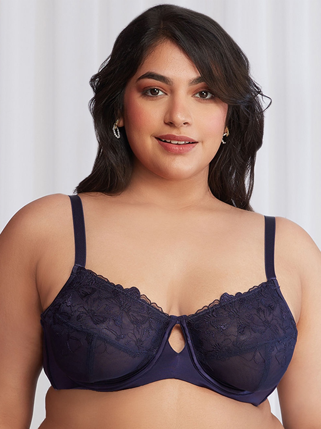 

Nykd Plus Size Self Design Full Coverage Underwired Everyday Bra With All Day Comfort, Navy blue