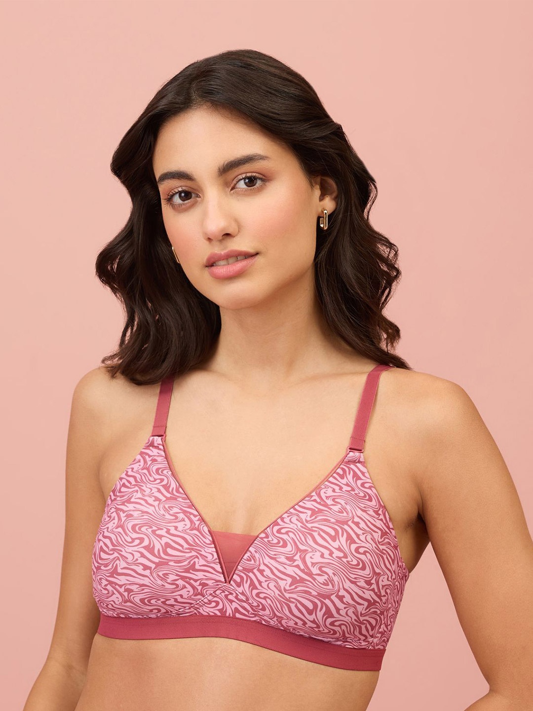 

Nykd Abstract Printed Half Coverage Lightly Padded Non-Wired T-shirt Bra- All Day Comfort, Rose